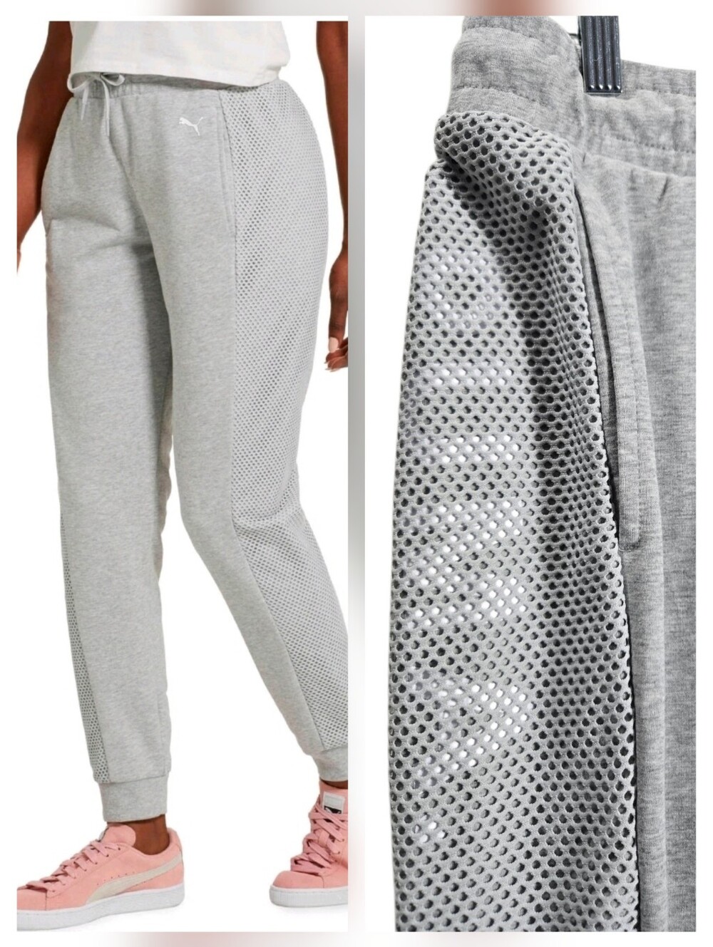 PUMA Chase Mesh Side Panel Track Pants Grey Joggers Sweatpants